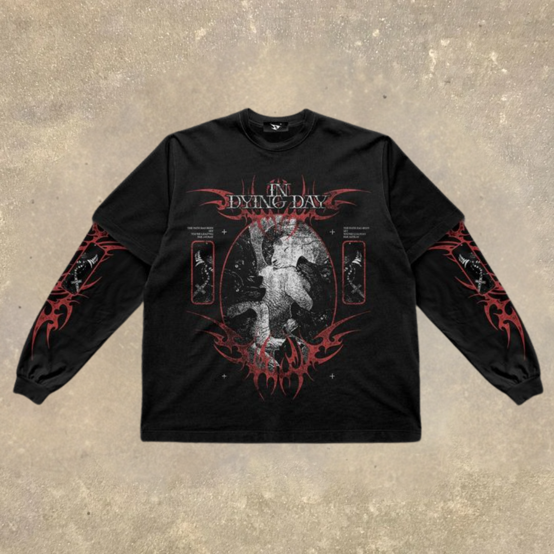 Men's Fake Two Dark Style Print Long Sleeve T-Shirt