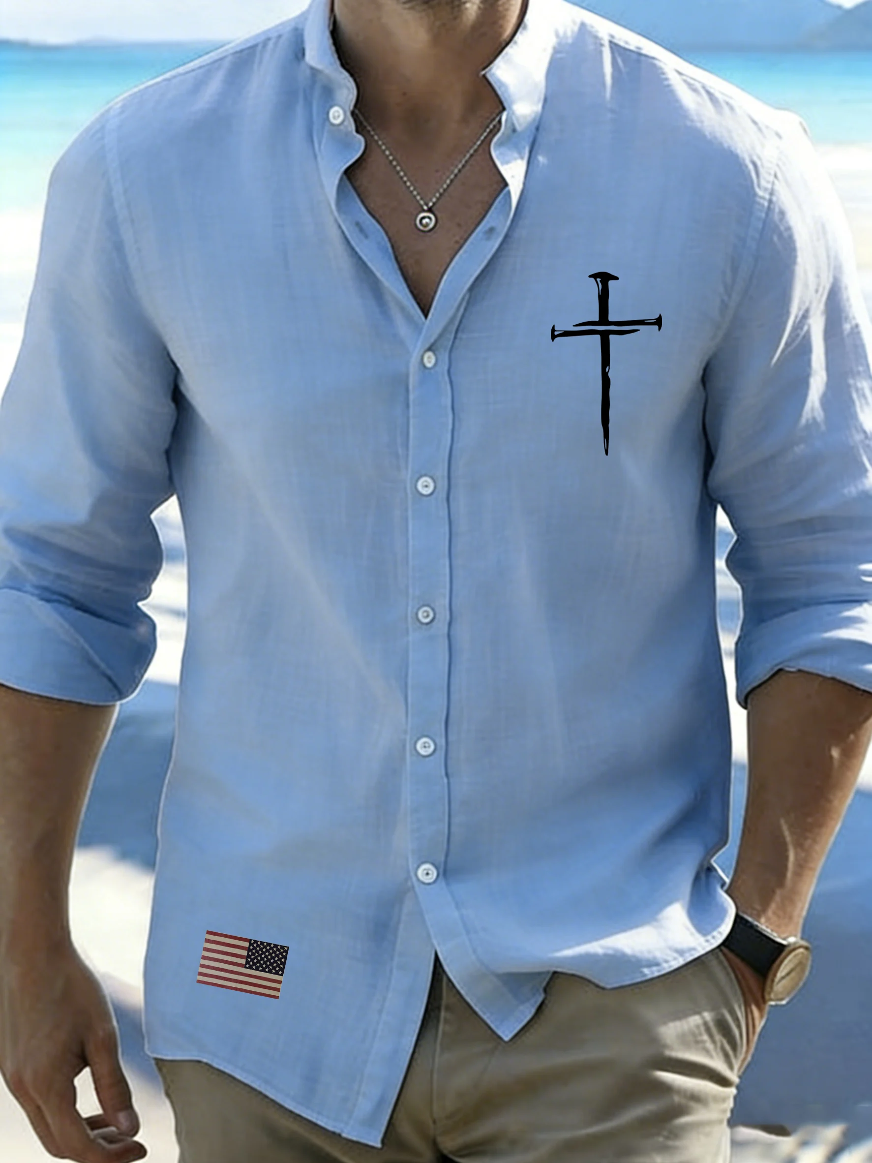 Mens Faith Print Casual Long Sleeve Shirt