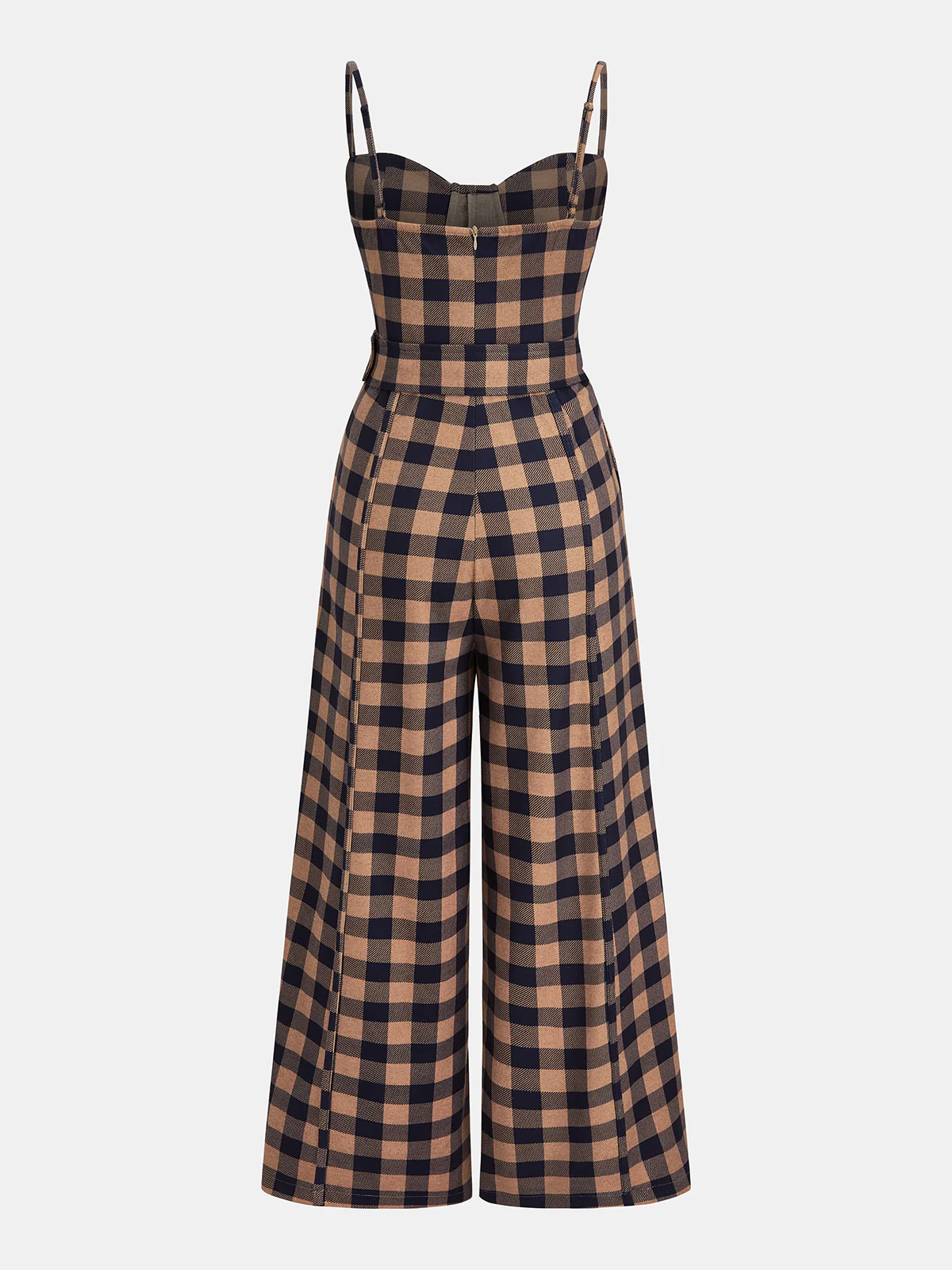 Plaid Belted Wide-Leg Cami Jumpsuit
