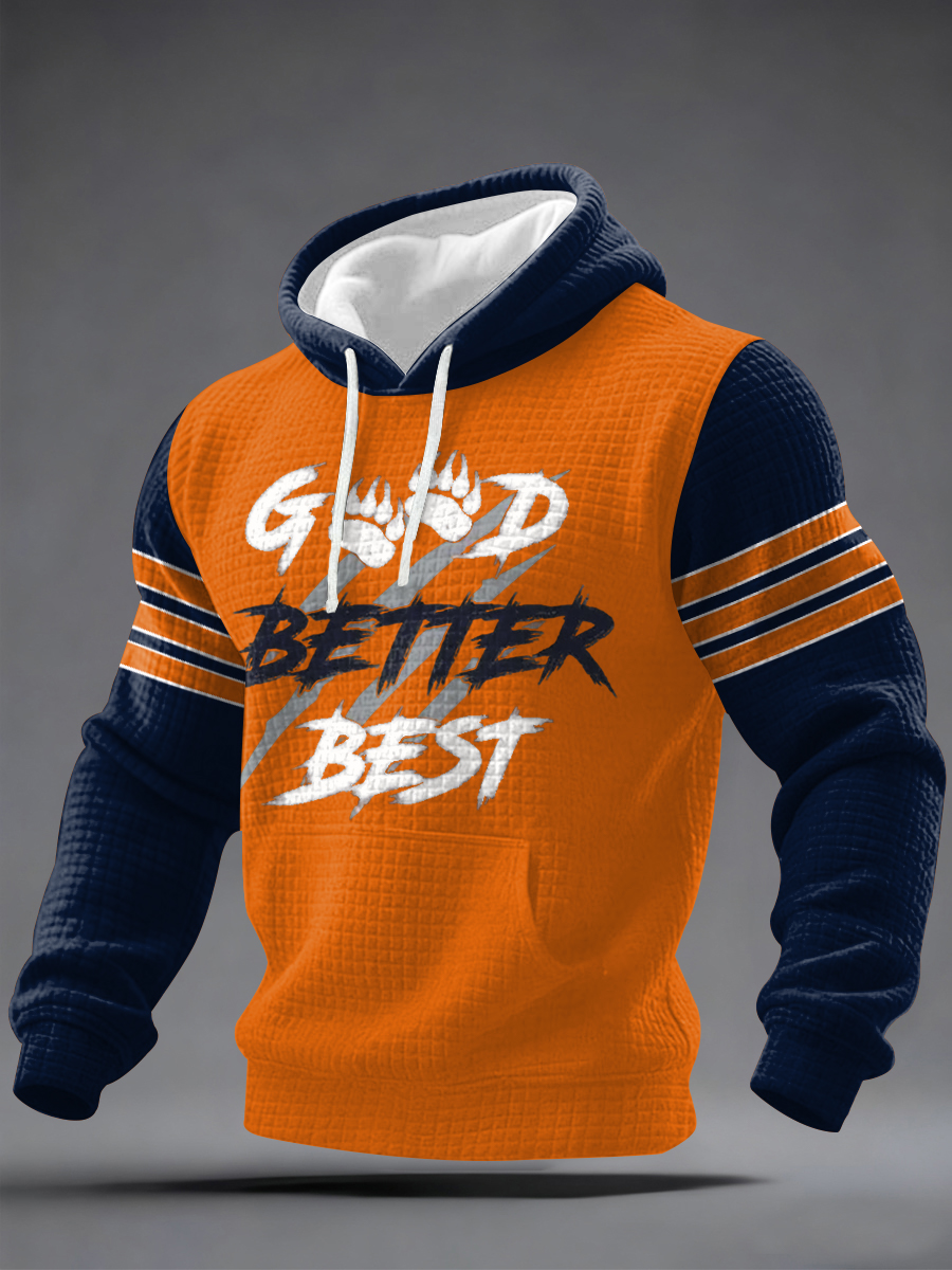 Men's Good Better Best Print Football Fans Gameday Casual Checkered  Hoodie