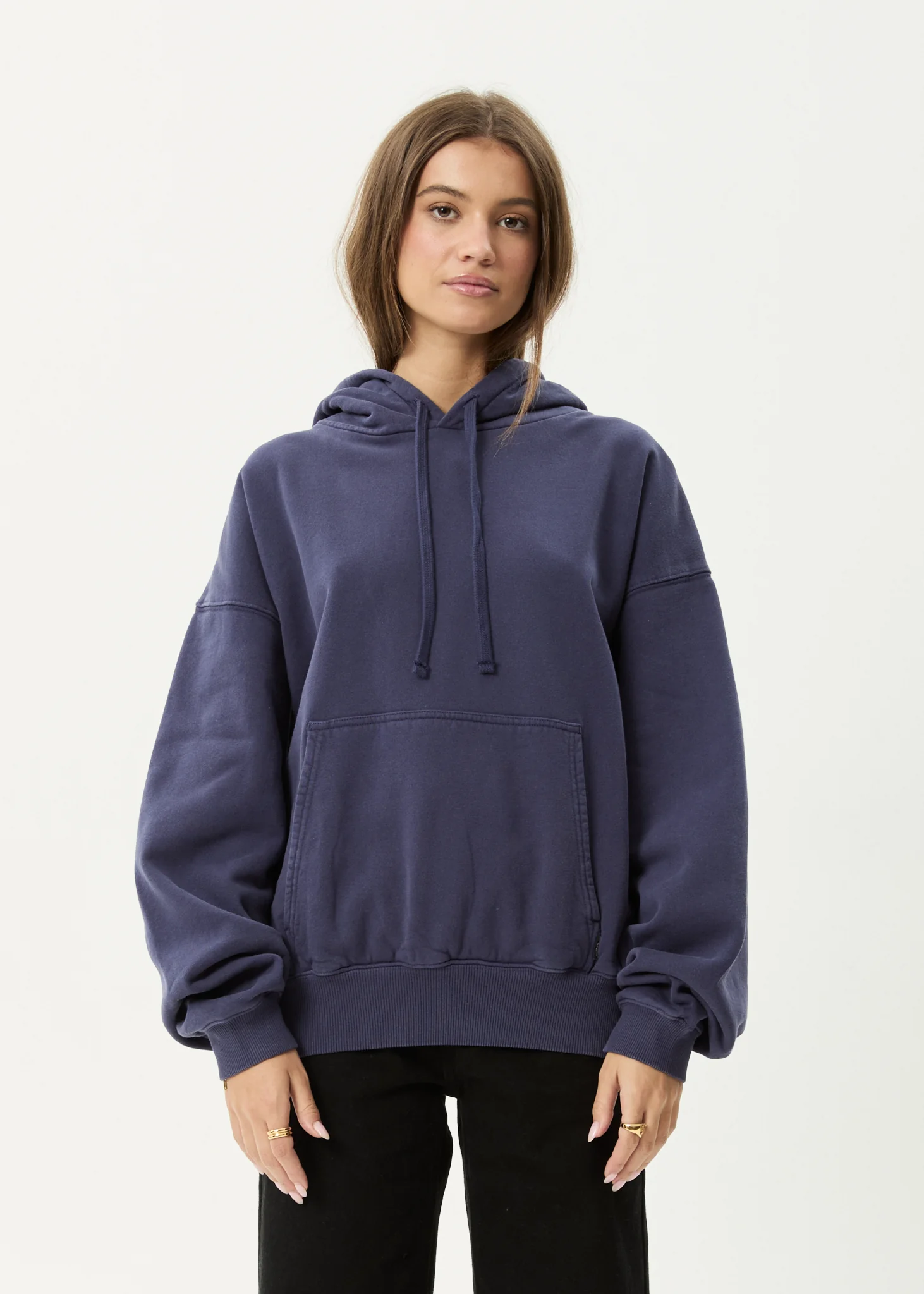 AFENDS Mens Genesis - Boxy Hoodie - Washed Deep Sea