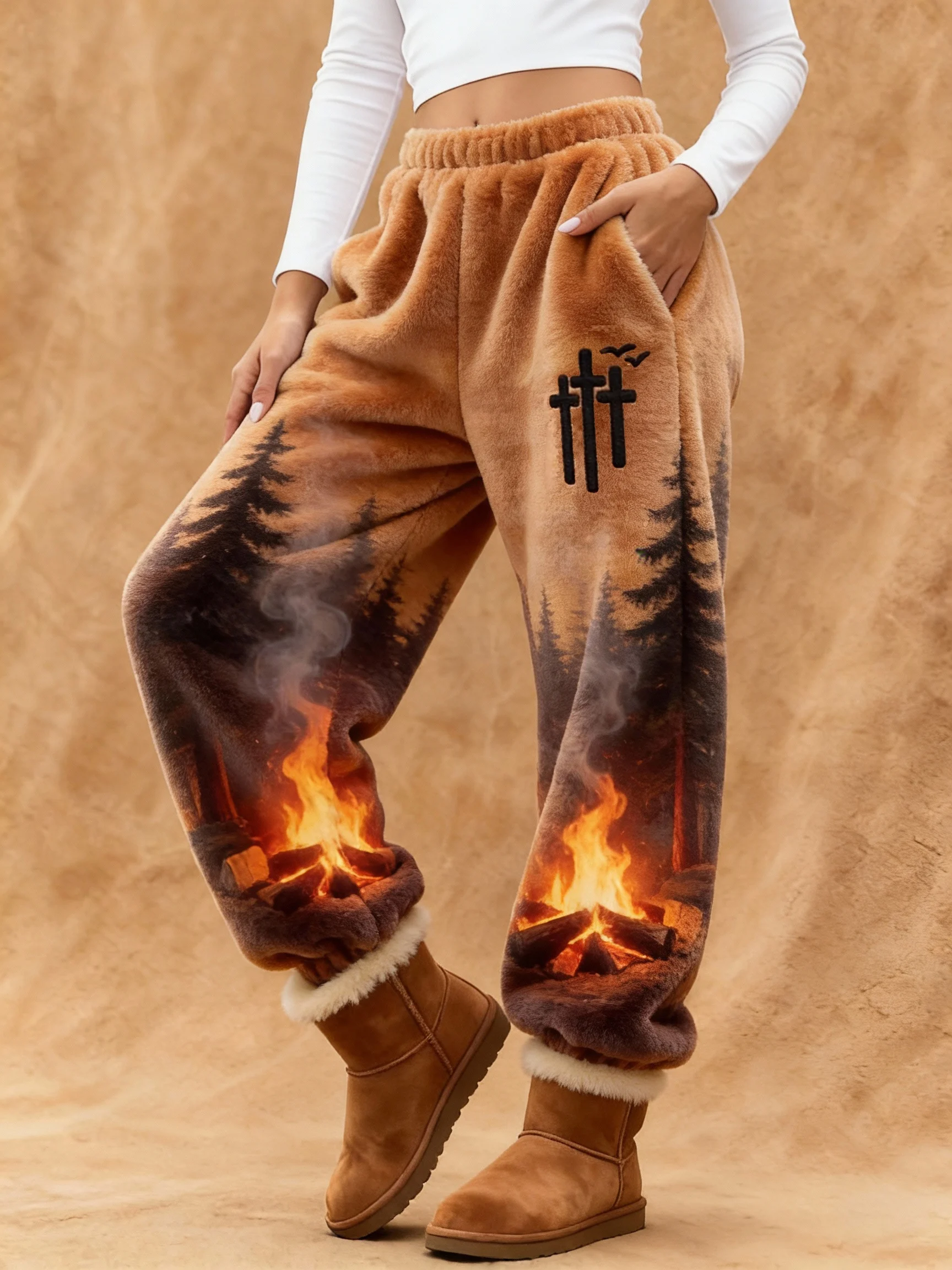 Women'S Faith Cross Forest Art Print Flannel Casual Pants-Fast Shipping