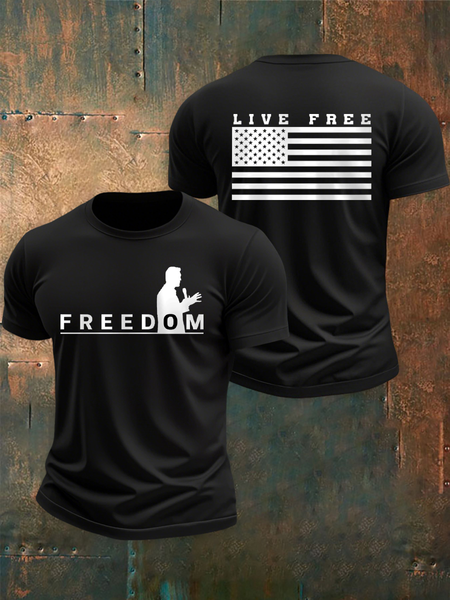 Men's Freedom  Flag Live Free Print T-shirt