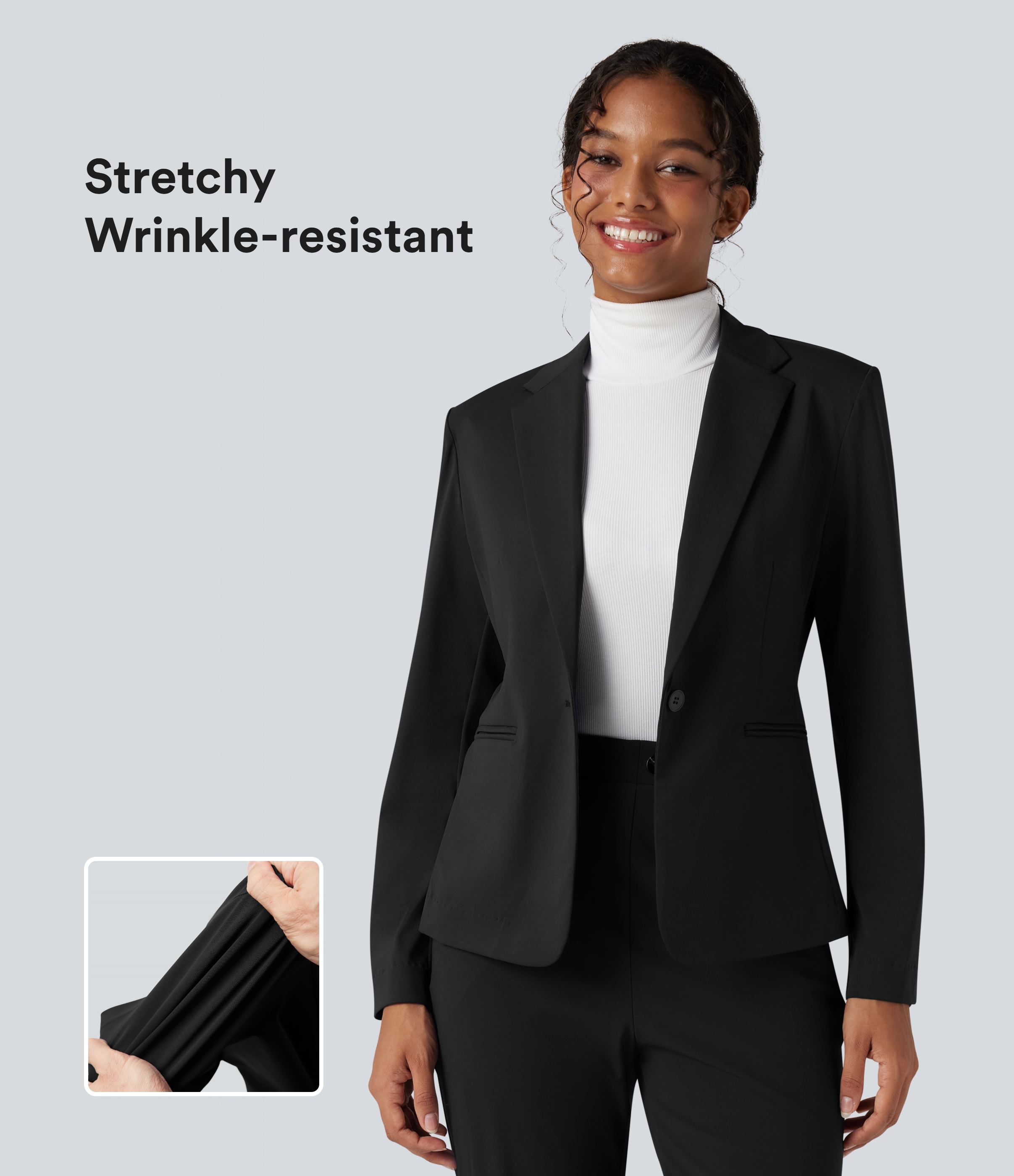 Wrinkle-resistant Notched Collar Long Sleeve Slim Work Blazer with Pockets