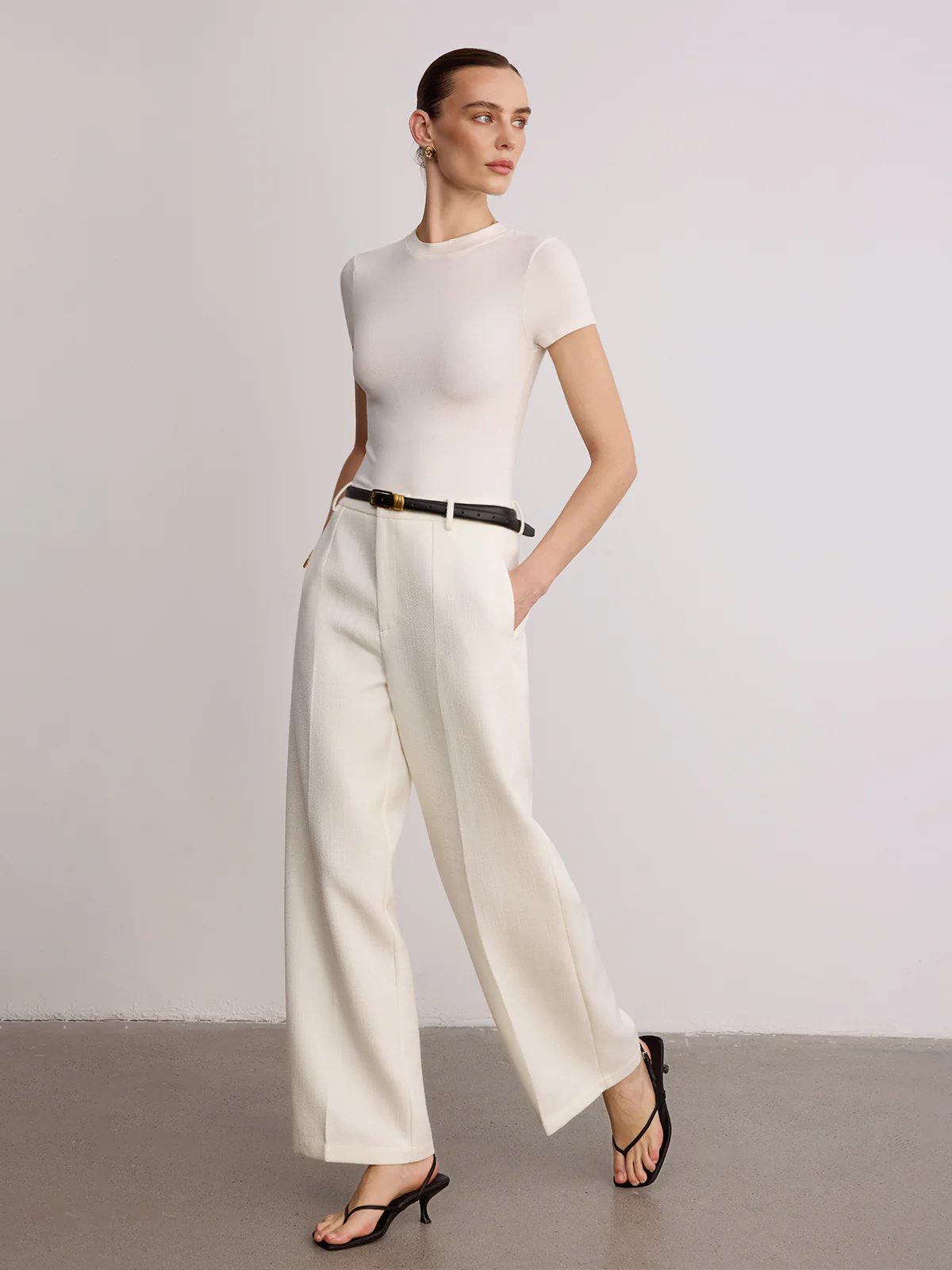 Belted Mid-Waist Wide-Leg Pants