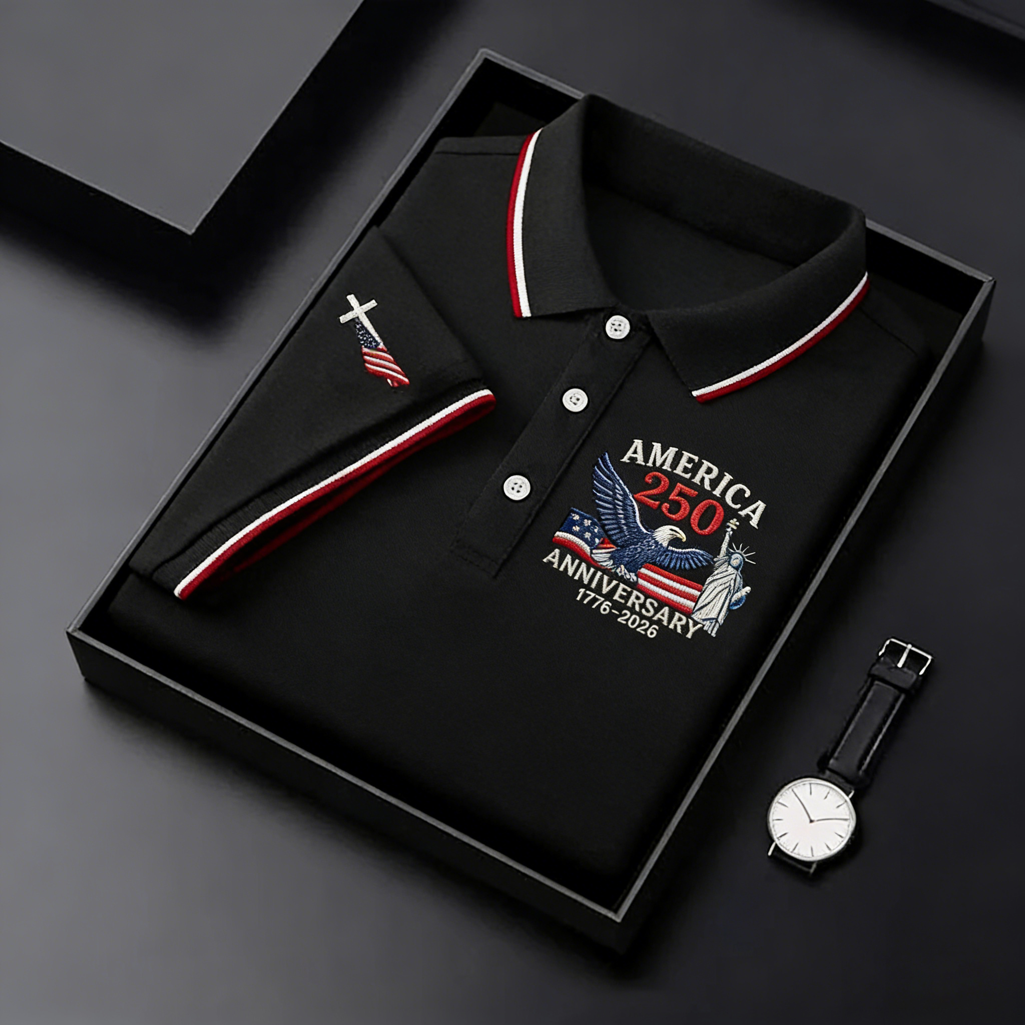 Men's Retro 250th Anniversary of the United States Independence Day Cross Print Polo Shirt