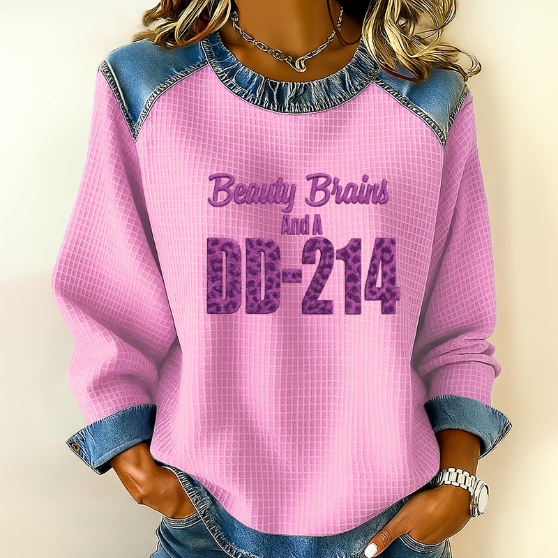 Women's Veteran Print Casual Lapel Sweatshirt