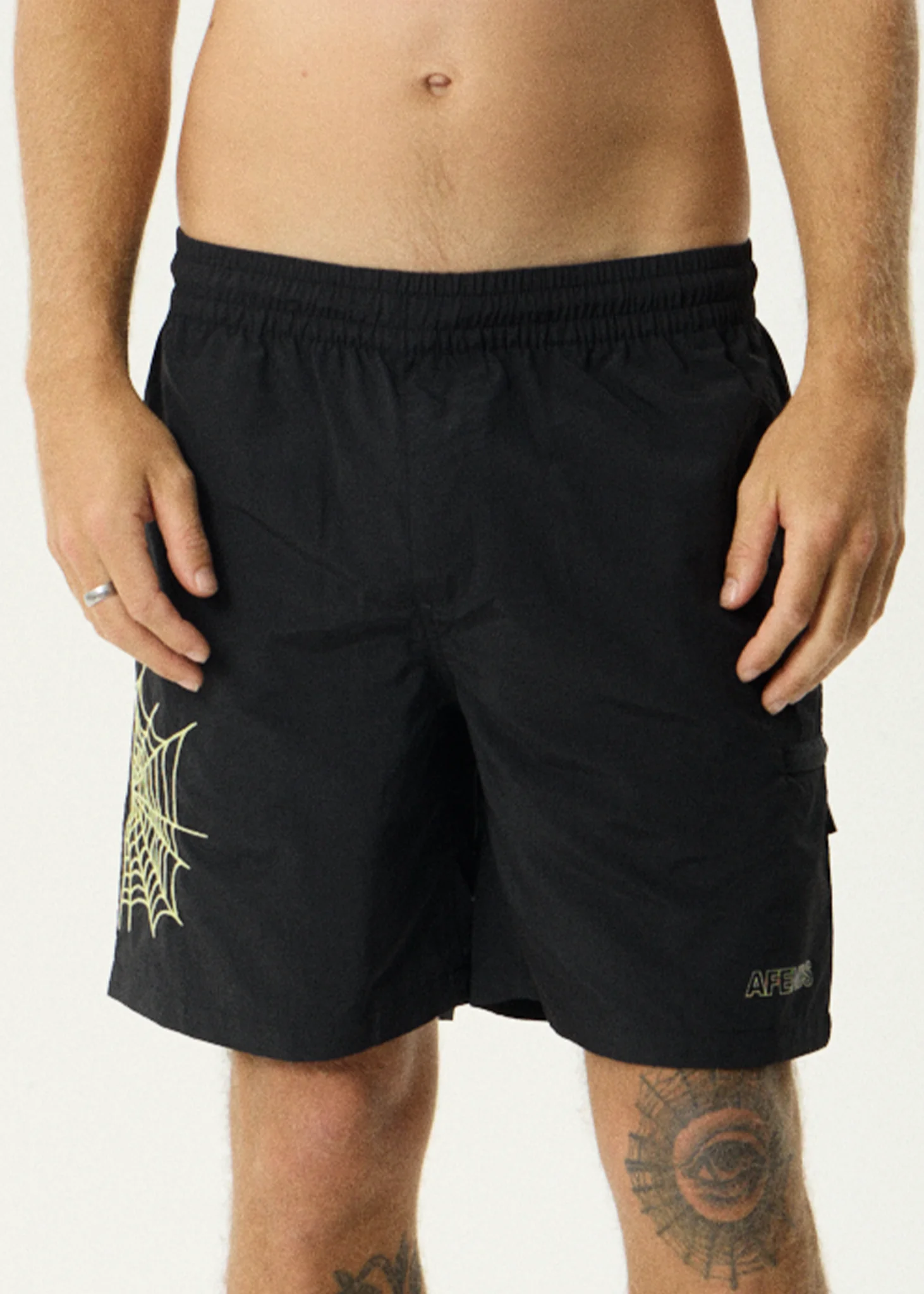 AFENDS Mens Webhead - Baywatch Swim Short 18" - Black