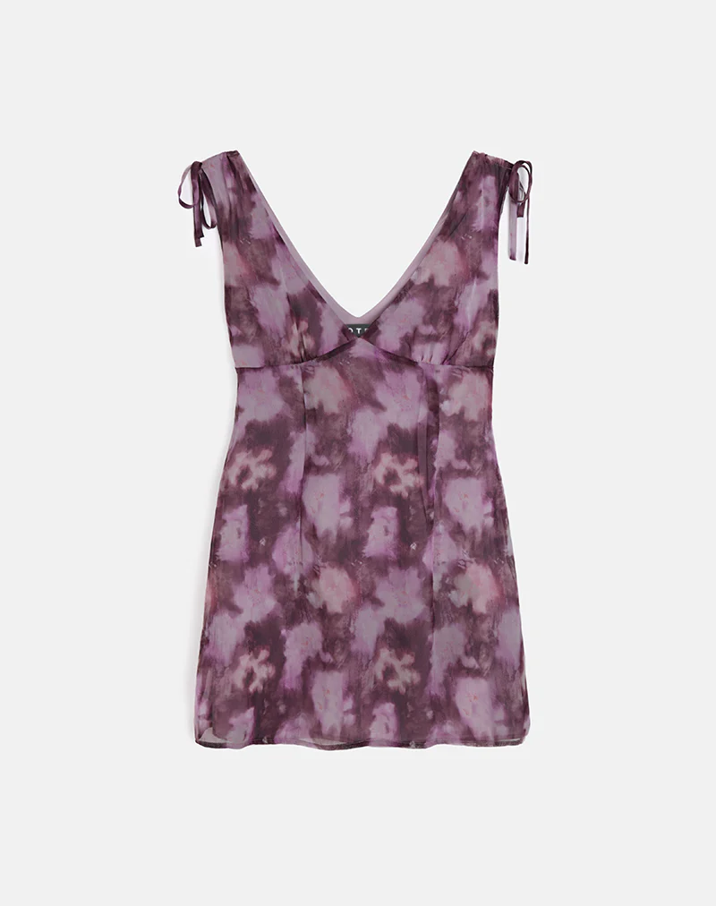Carmila Mini Dress in Chiffon Floral Purple