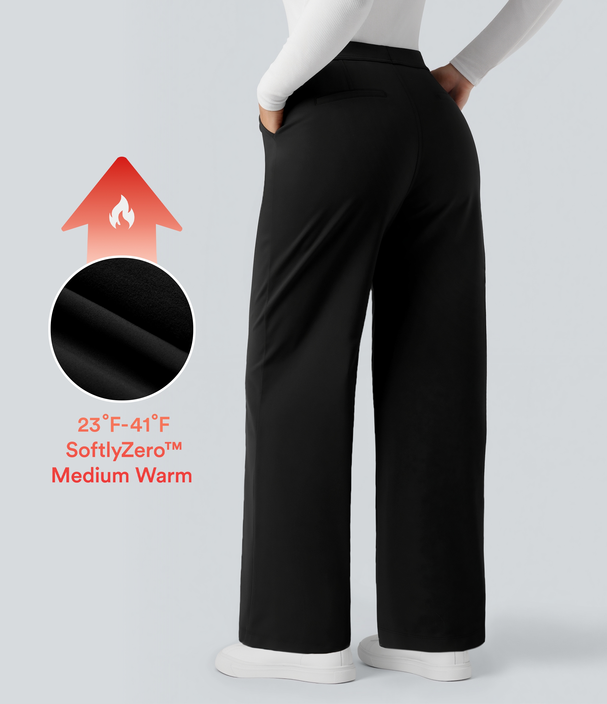 SoftlyZero™ Plush Thermal High Waisted Straight Leg Work Pants with Pockets