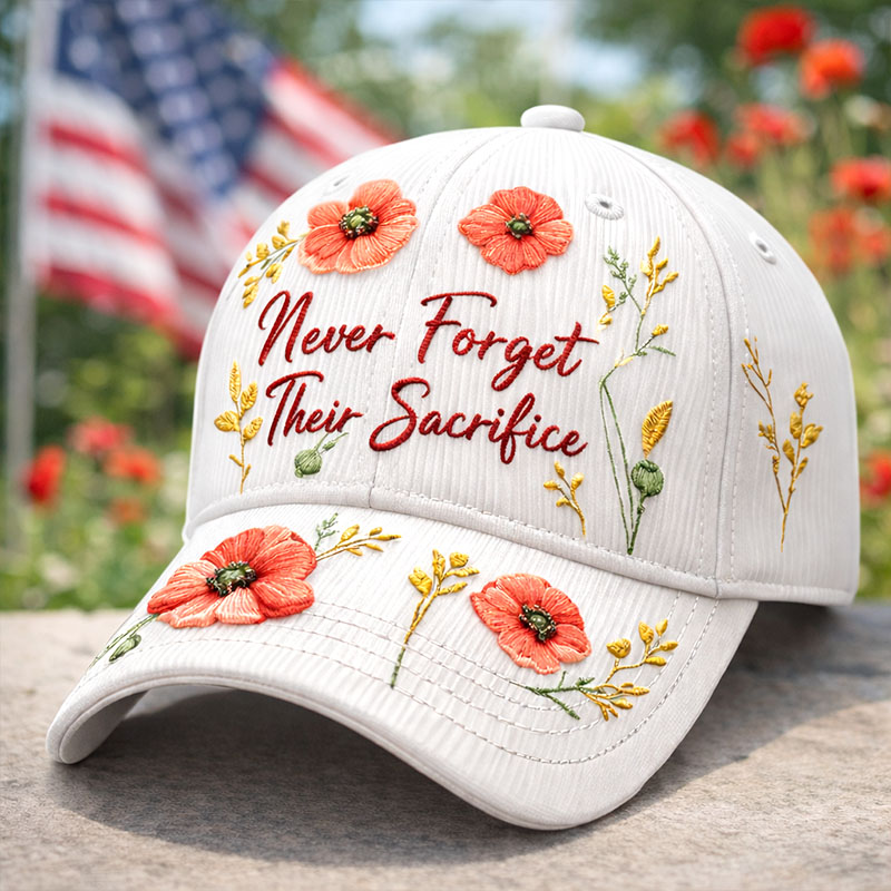 Never Forget Their Sacrifice Poppy Print Baseball Cap