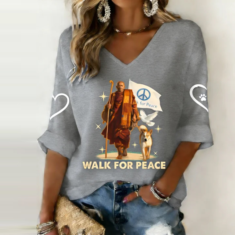 Women's Peace Walk Alokka Dog Print Short Sleeve T-shirt