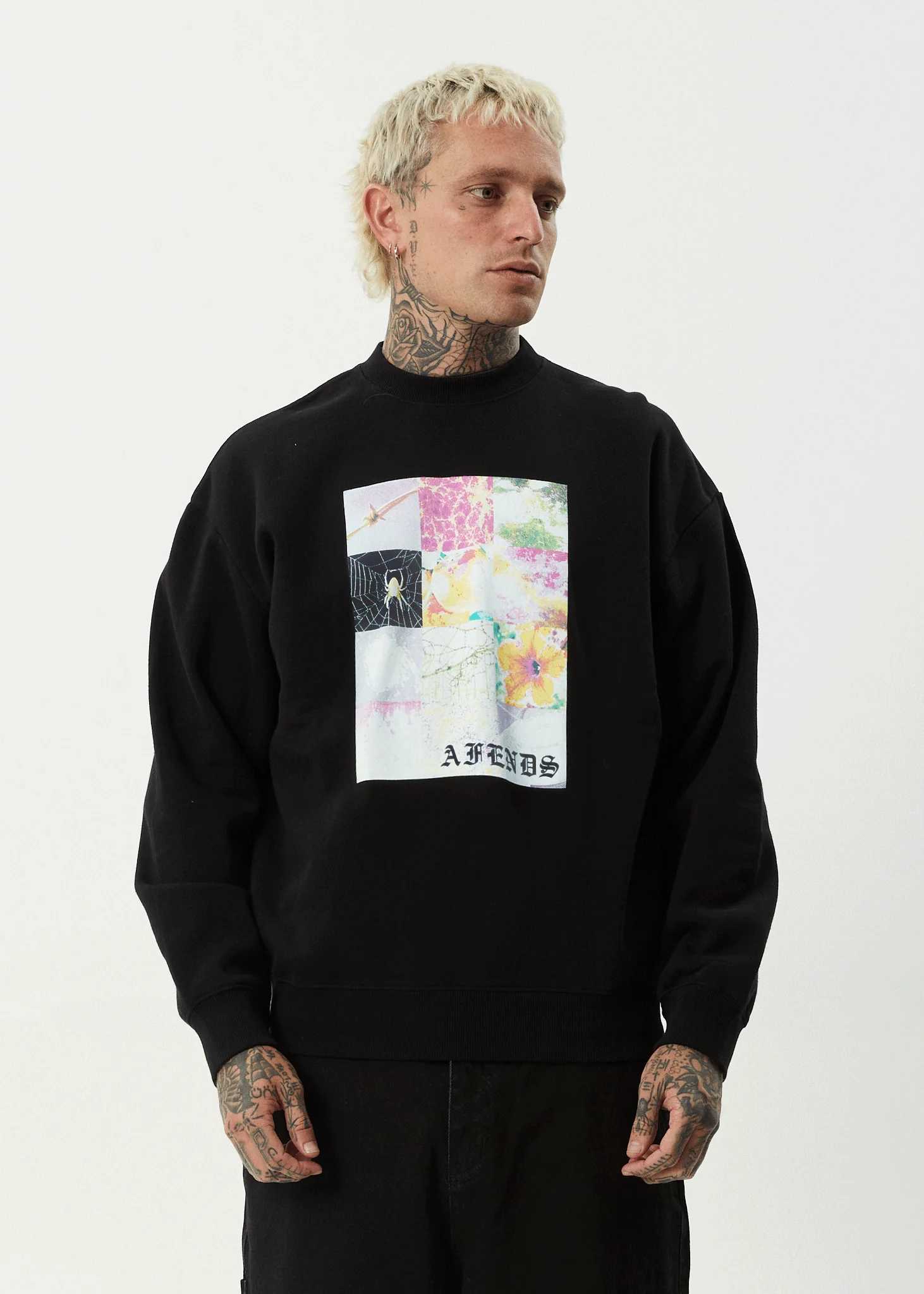 AFENDS Mens Sadworld - Crew Neck Jumper - Black