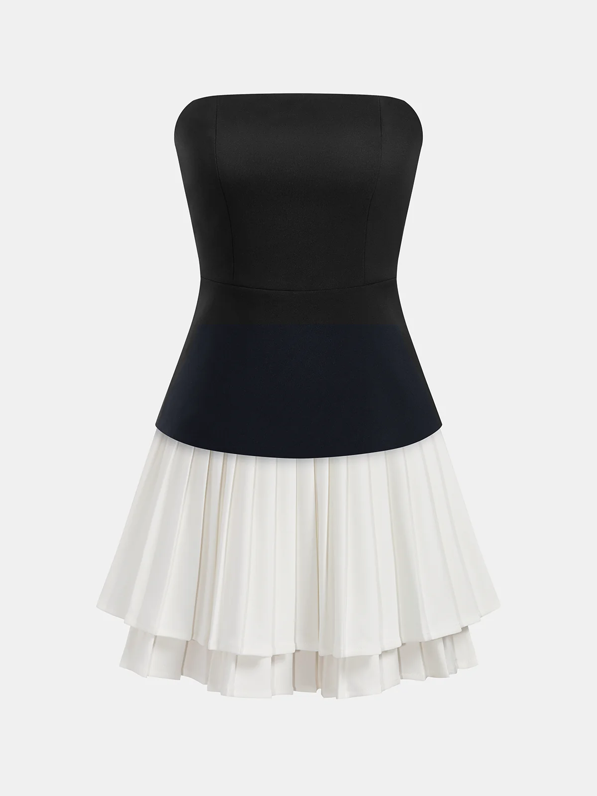 Strapless Top & Layered Pleated Skirt Set