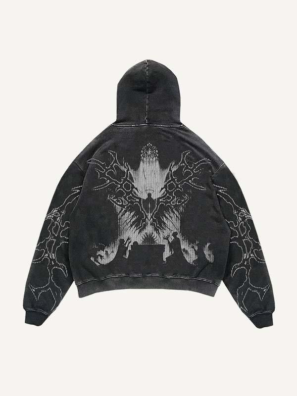 Figure&Wing&Graphic Print Slant Pockets Hoodie