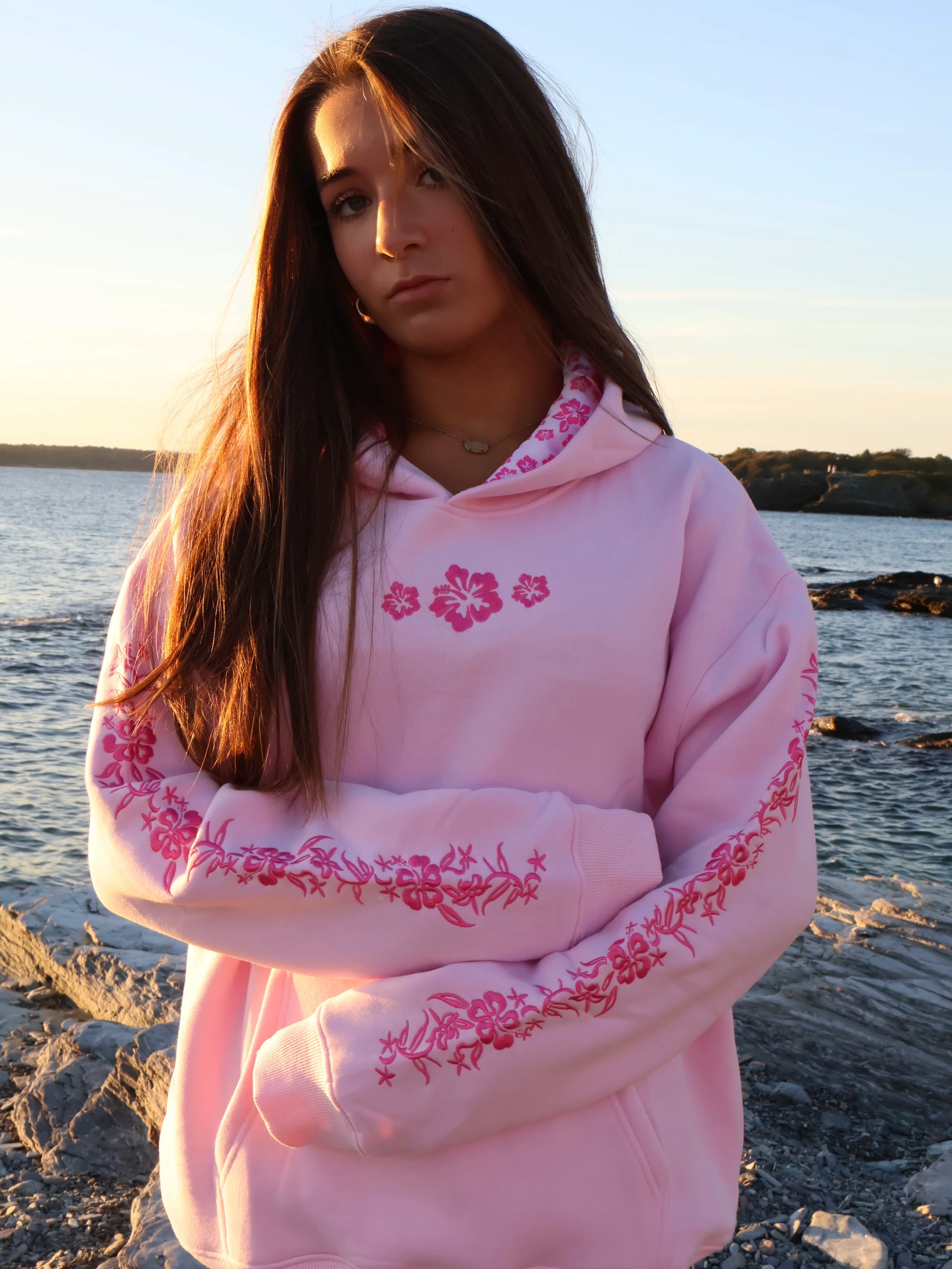 Hibiscus Hoodie in Sunset Pink