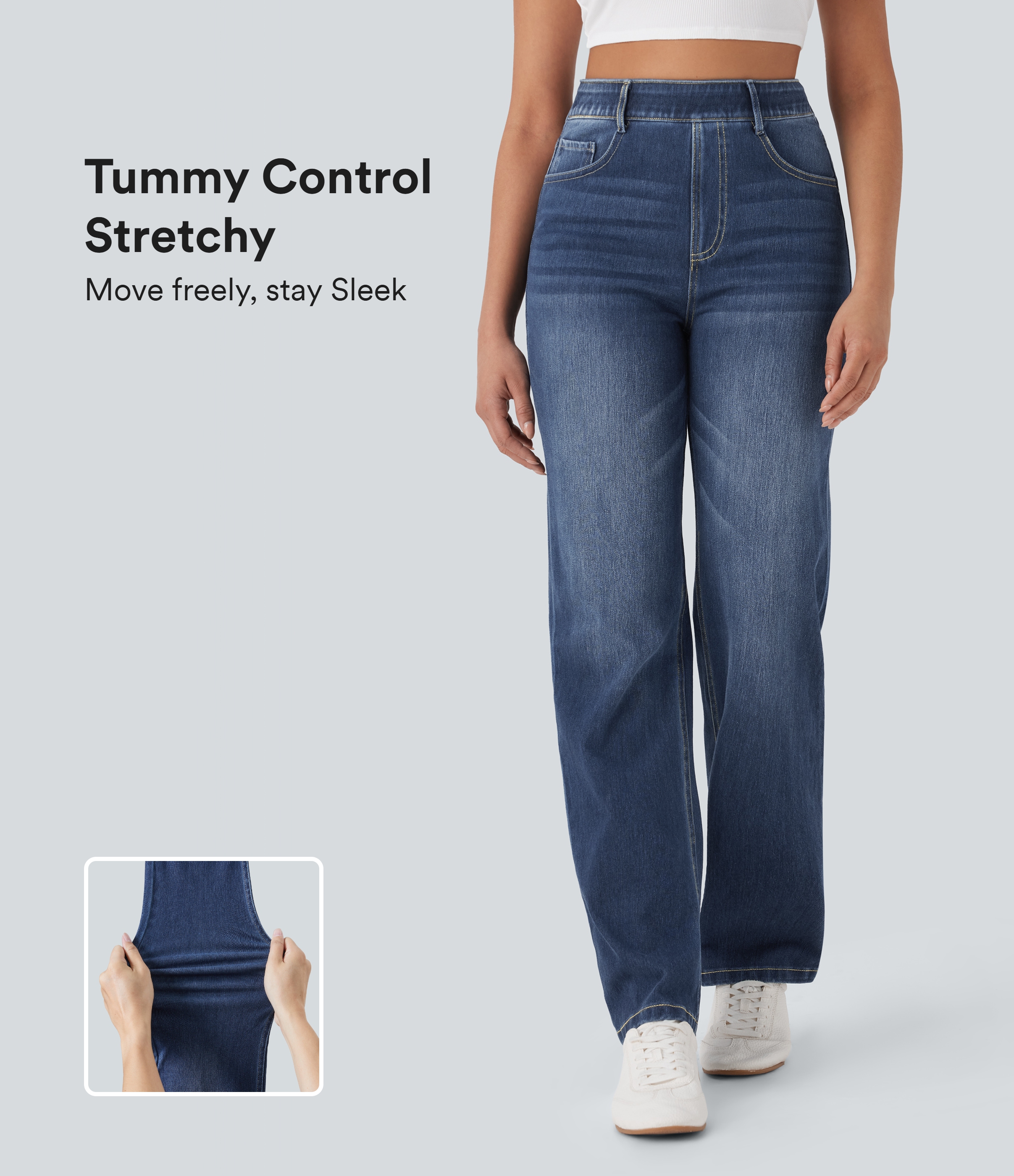 Halara Flex™ High Waisted Tummy Control Pockets Straight Leg Washed Casual Jeans
