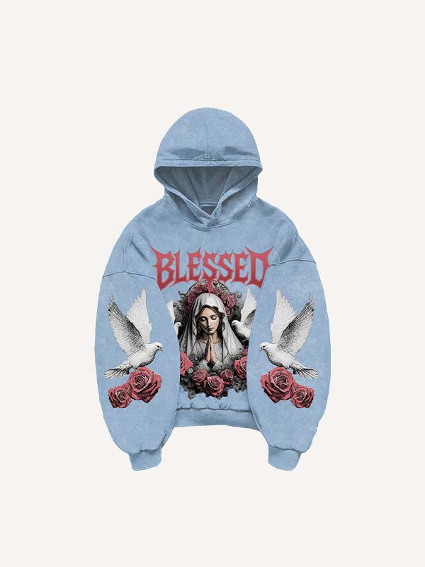 Mary&Pray&Floral&Letter Print Slant Pockets Hoodie