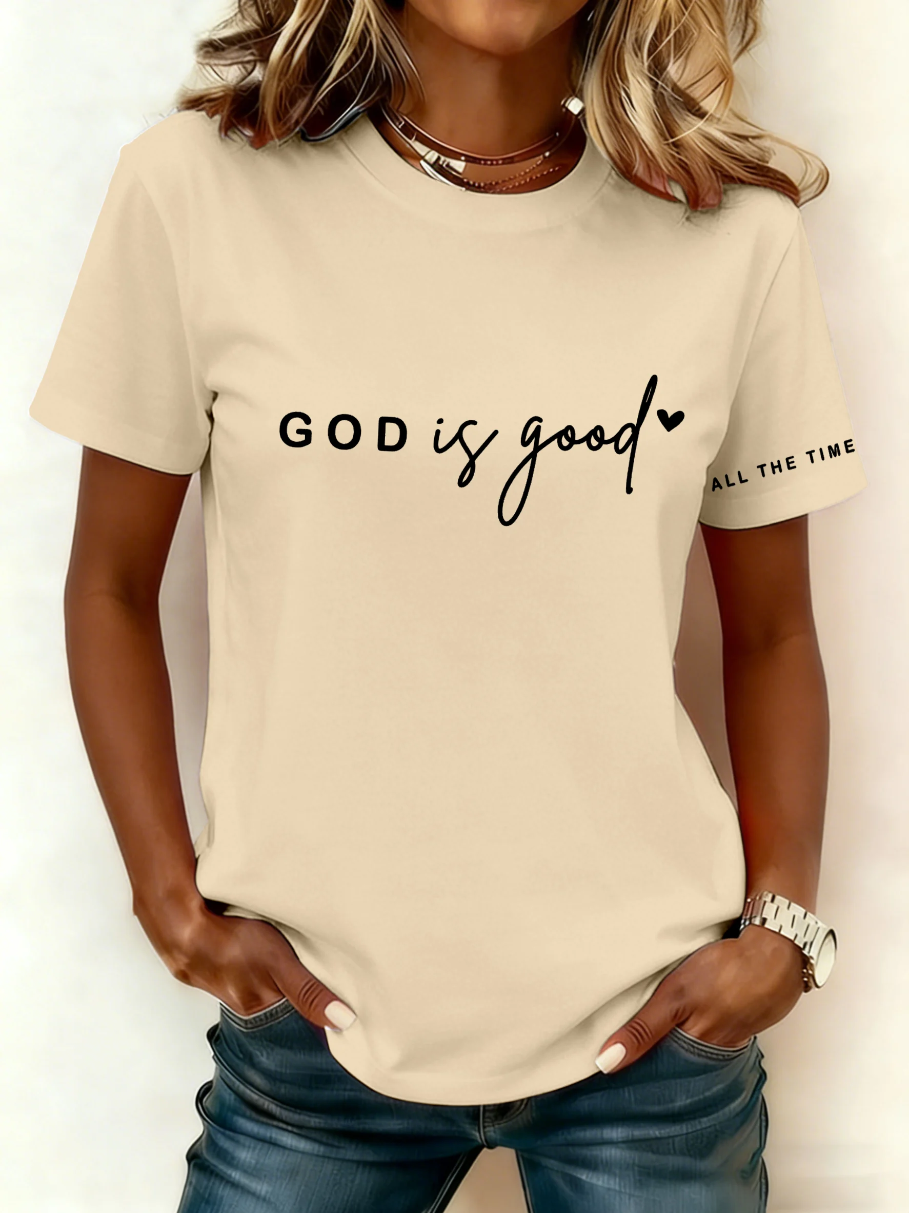 Women's Vintage Faith “God Is Good” Printed Round Neck T-Shirt-Fast Shipping