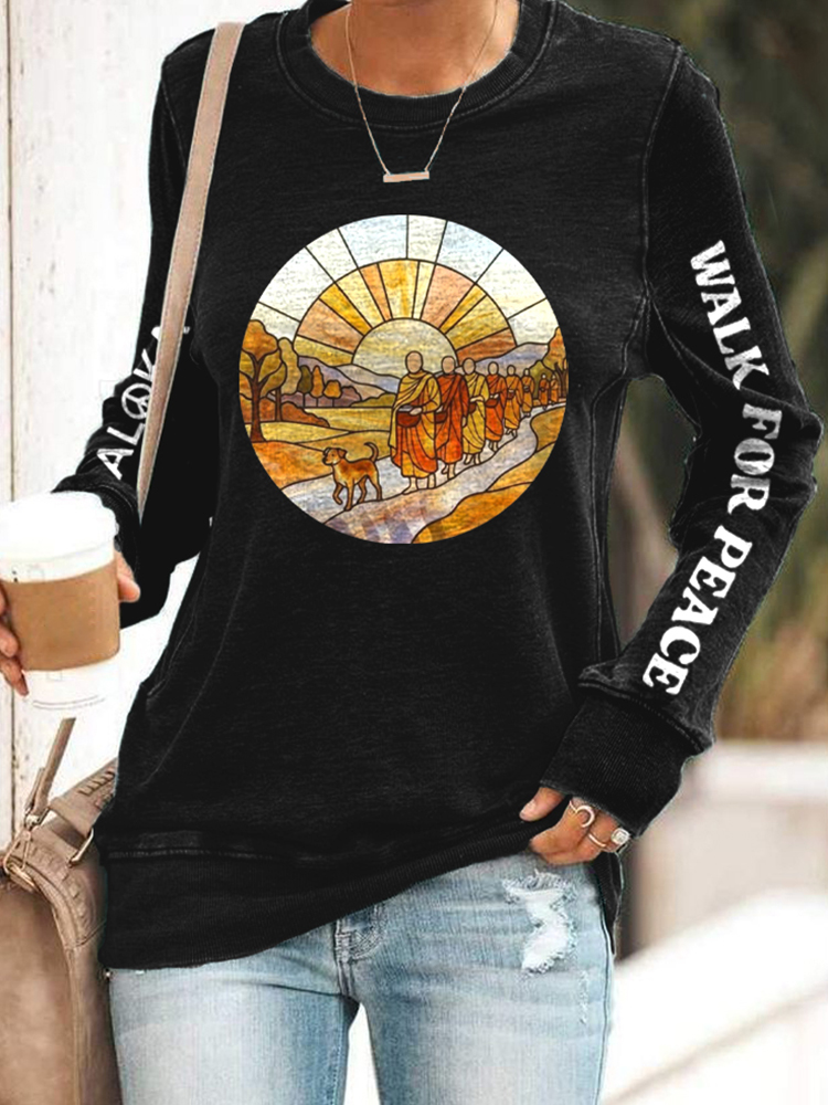 Walk For Peace Embroidered Casual Sweatshirt