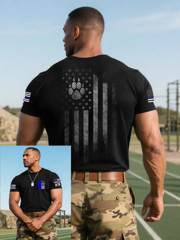 Men's Blue Line Patriotic K9 Police Officer Dog T-Shirt