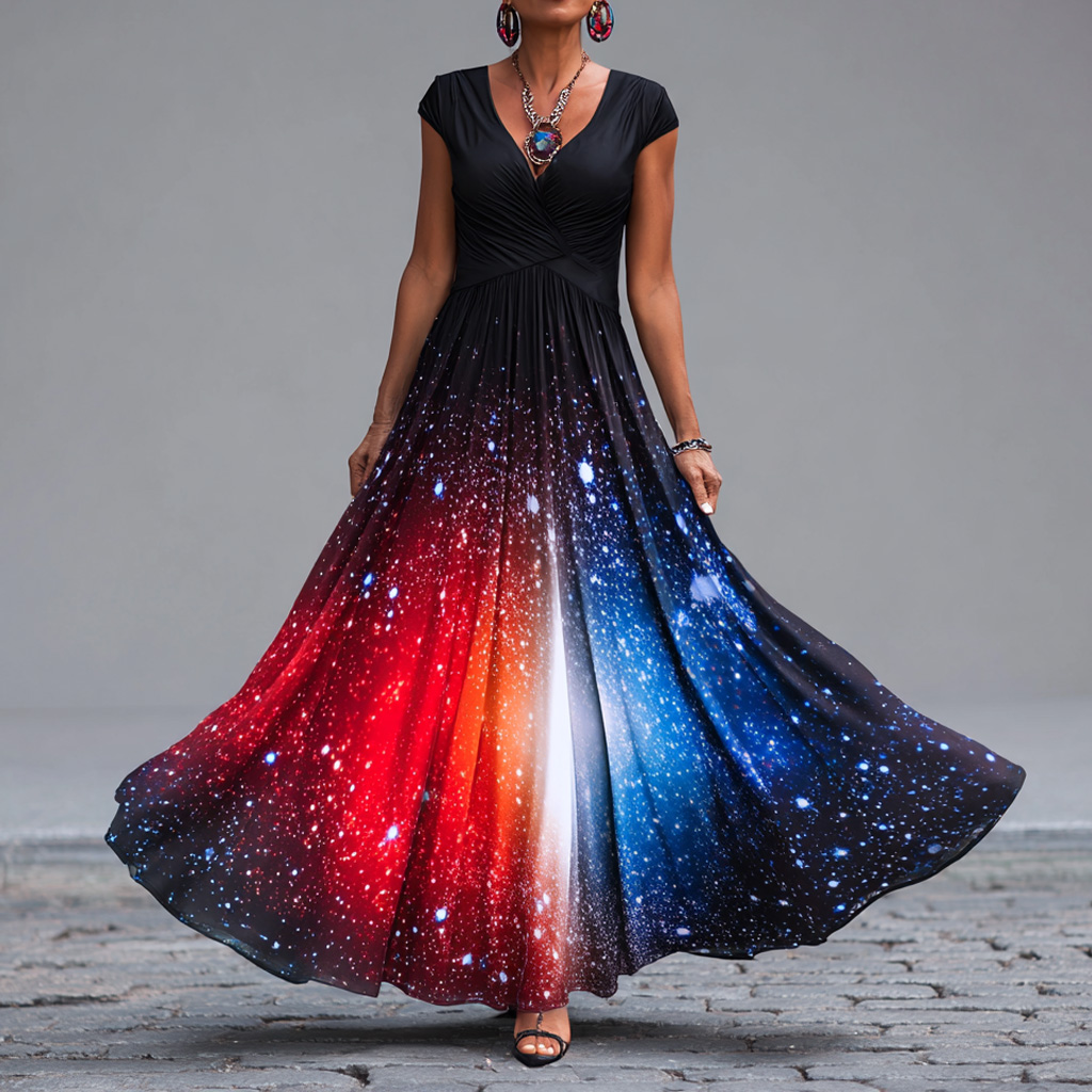 US 250th Anniversary Art Print Short-Sleeve Casual Dress