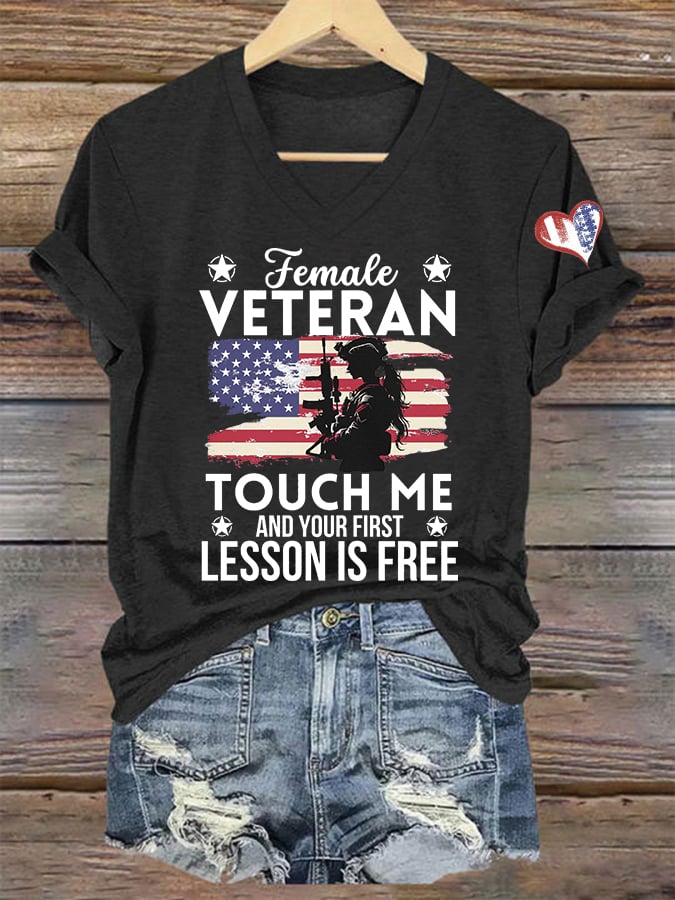 Women's Funny Female Veteran Printed V-Neck T-Shirt
