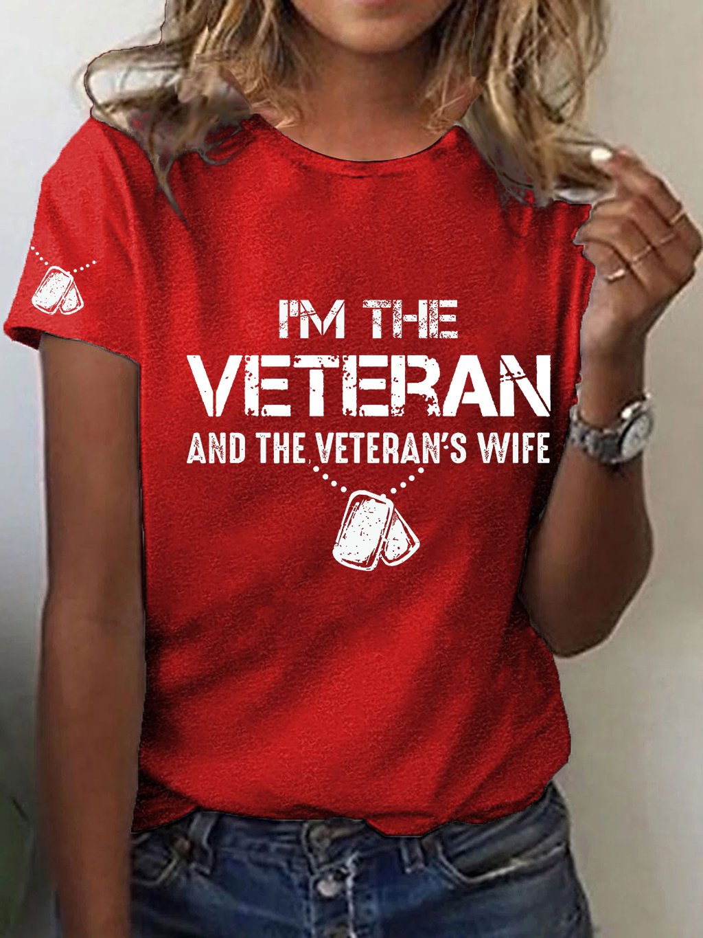Women's I'm A Veteran And The Veteran's Wife Printed Casual T-Shirt