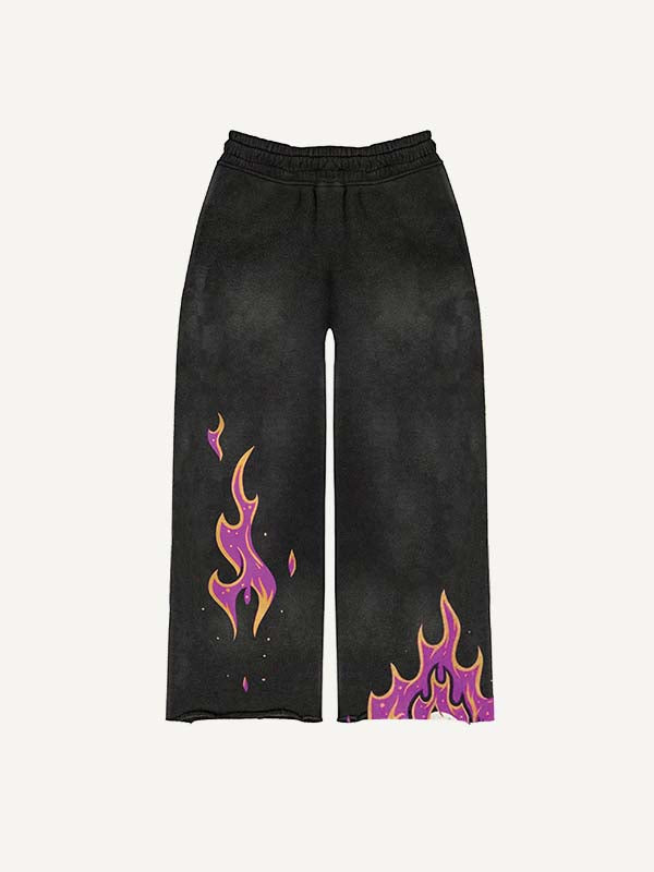 Fire Print Elastic Waist Pants