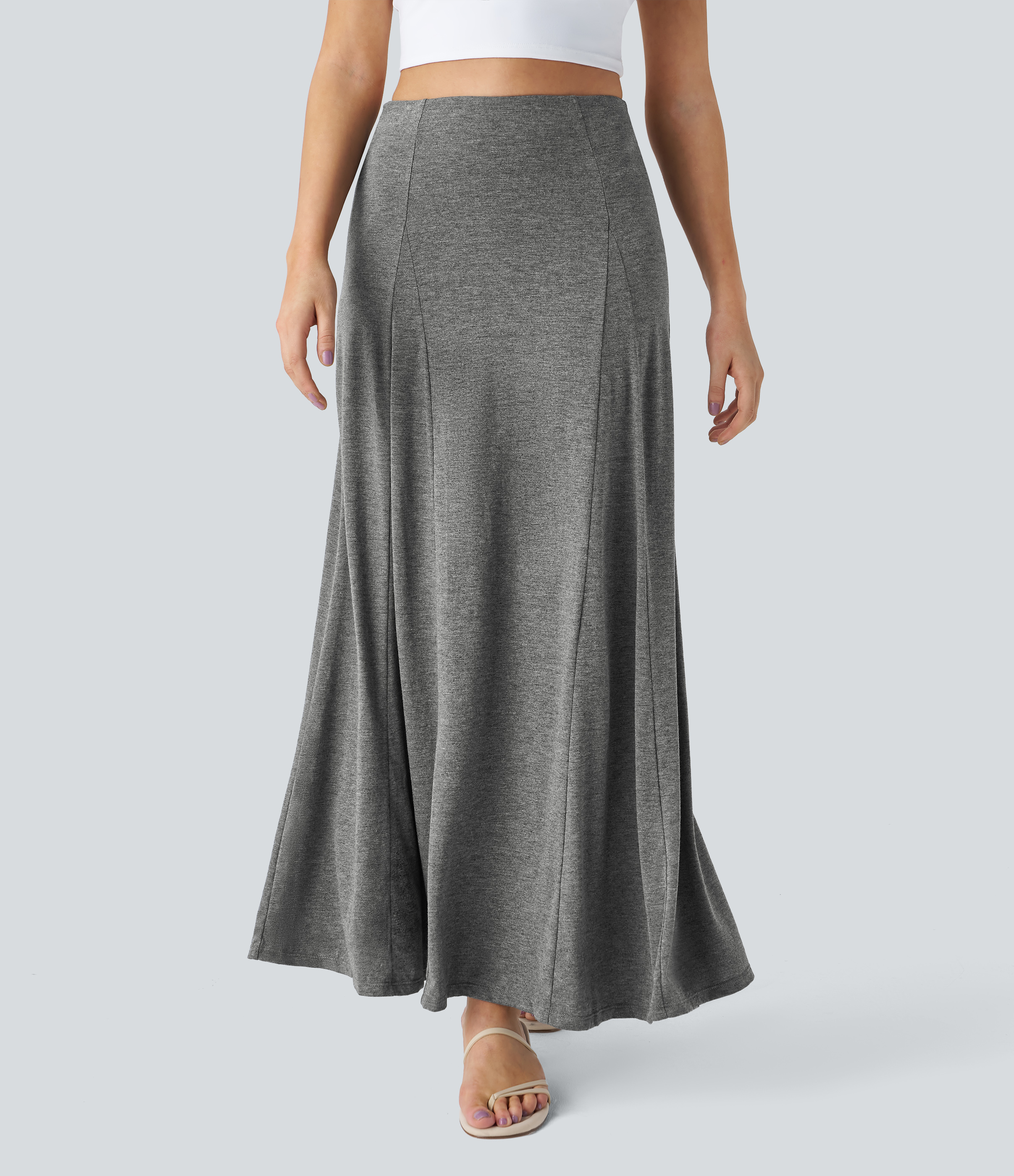 High Waisted Side Zipper Maxi Casual Flare Skirt