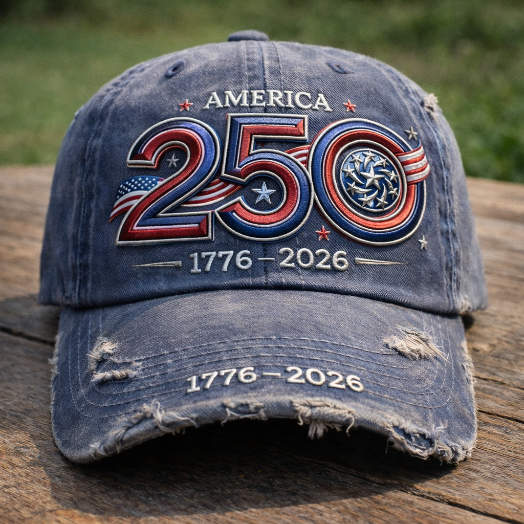 America 250th Anniversary Embroidered Distressed Baseball Cap 1776–2026 Patriotic Vintage Hat