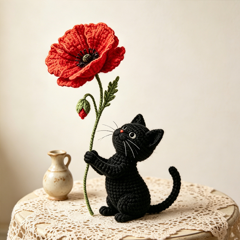 Unisex Memorial Day Poppy Cat Handcrafted Keepsake