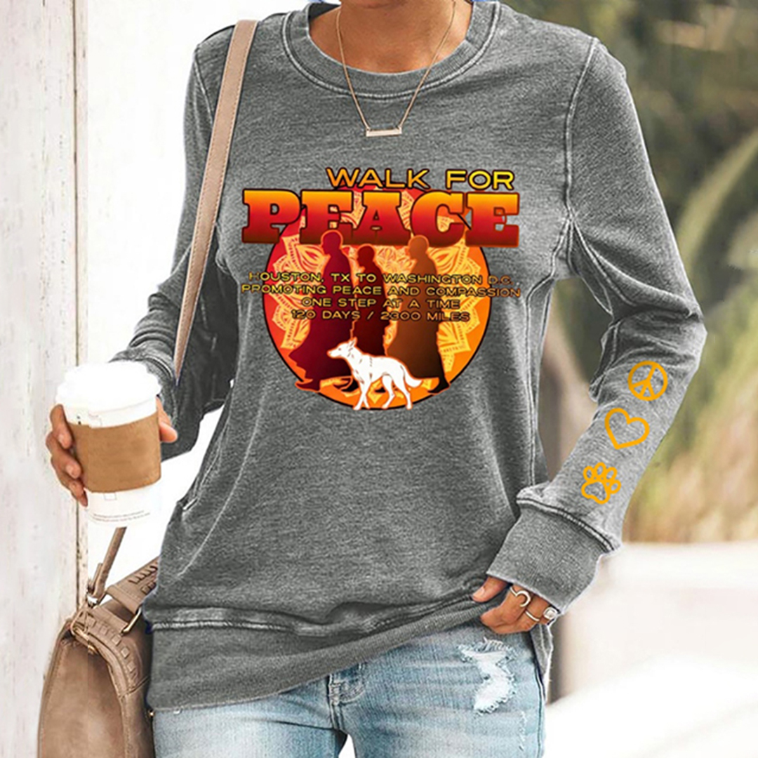 Women's Retro Walk For Peace Print Casual Sweatshirt