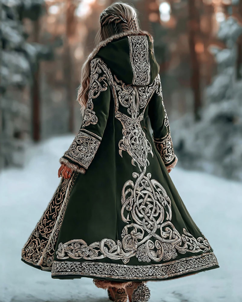 Women's Vintage Viking Celtic Button Down Knit Cozy Long Sweater Jacket