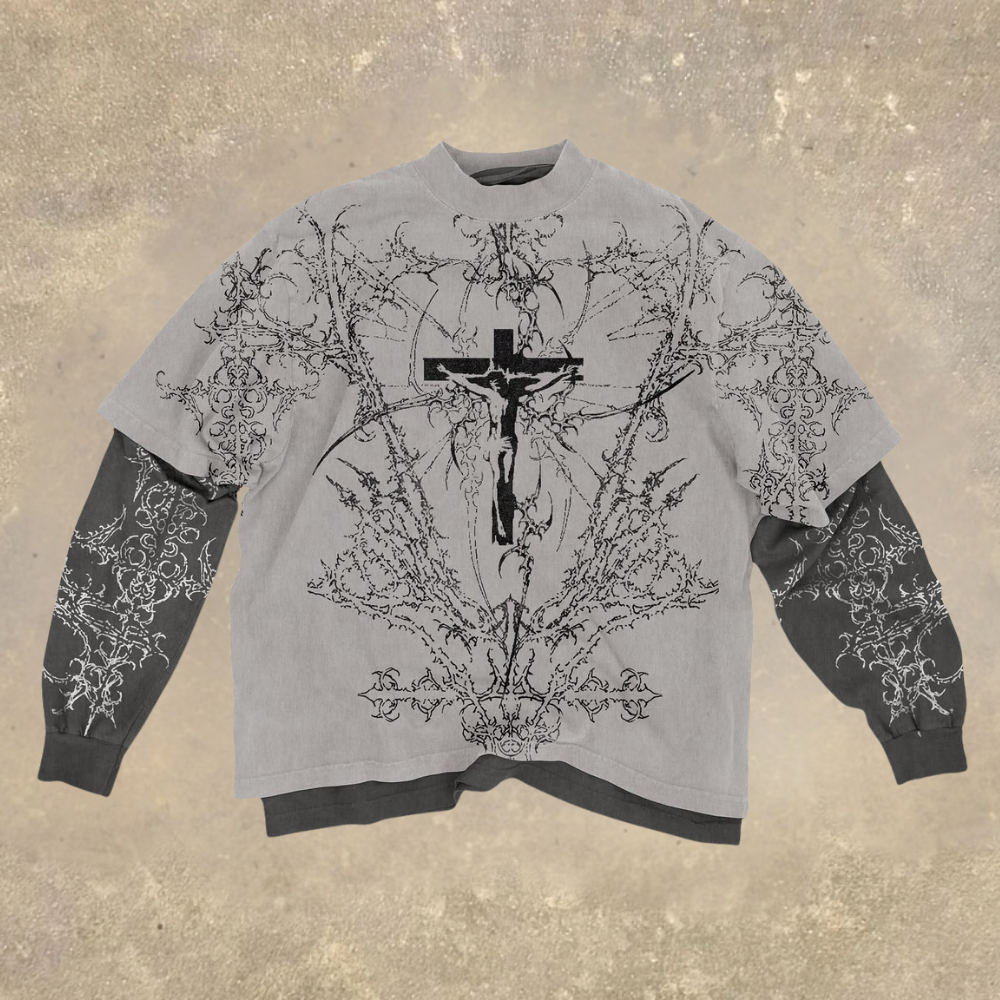 Religious Cross Graphic Layered Long Sleeve T-shirt