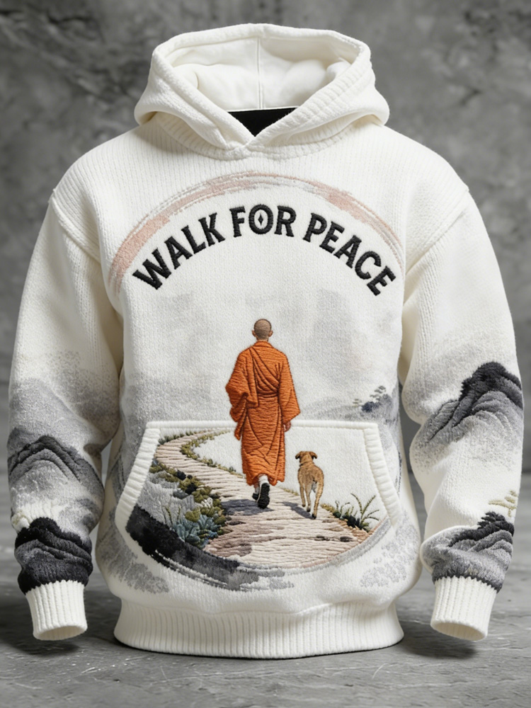 Retro Walk For Peace Monks With Aloka Dog Print Hoodie