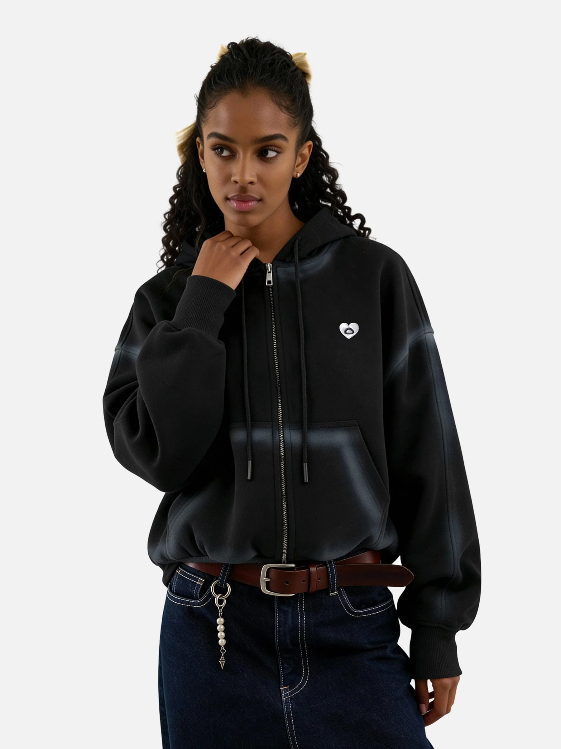 Aelfric Eden Boxy Washed Double Zip Up Hoodie