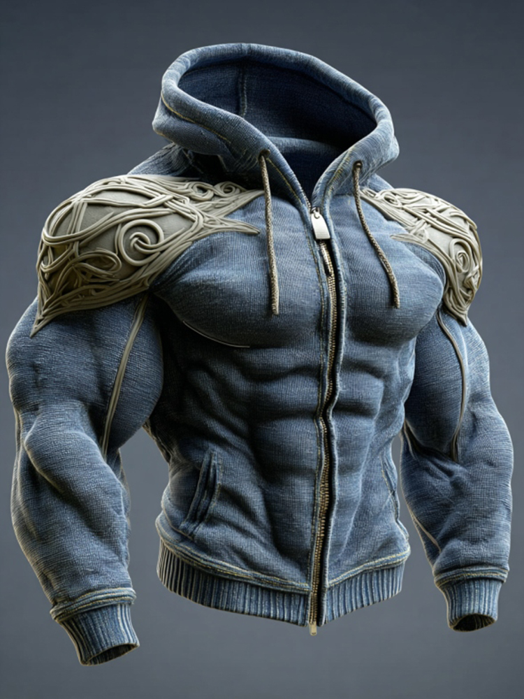 Men's Retro Viking Celtic Knot Embroidery Warm Hooded Jacket