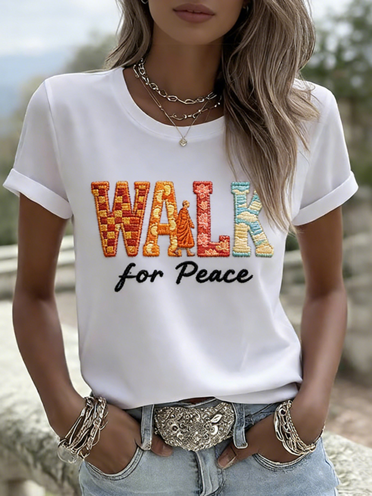 Women's Vintage Walk For Peace Printed Casual T-shirt
