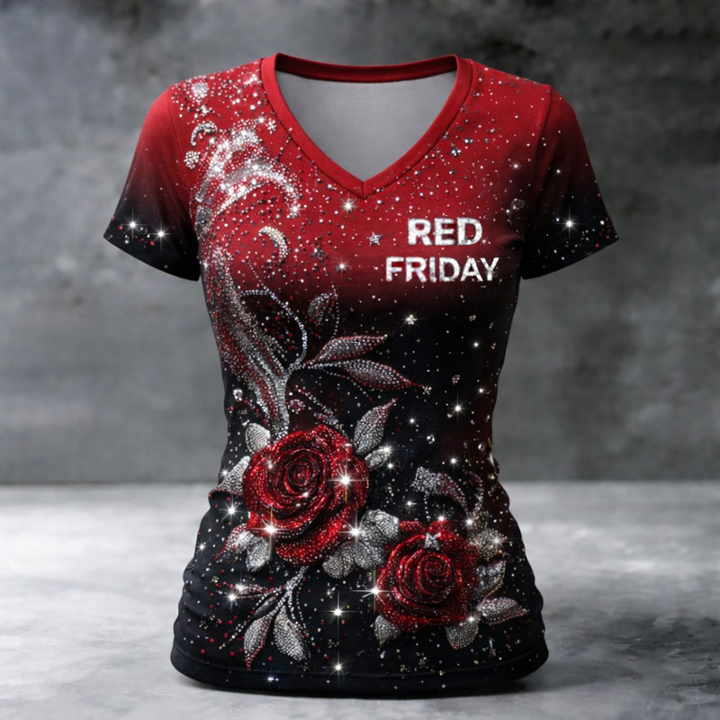 Women's Red Friday Print Casual T-Shirt