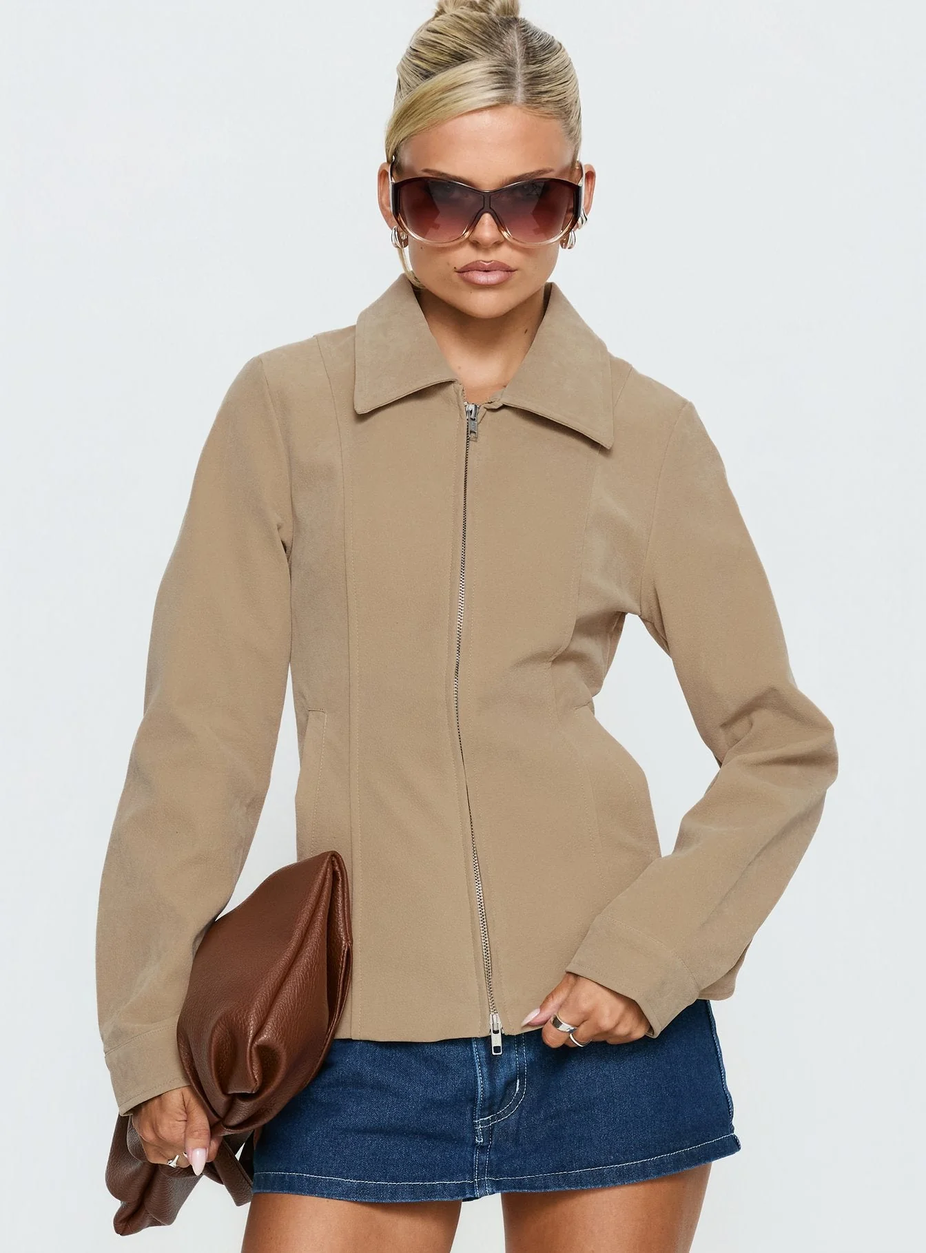 Ryzen Faux Suede Fitted Jacket Stone