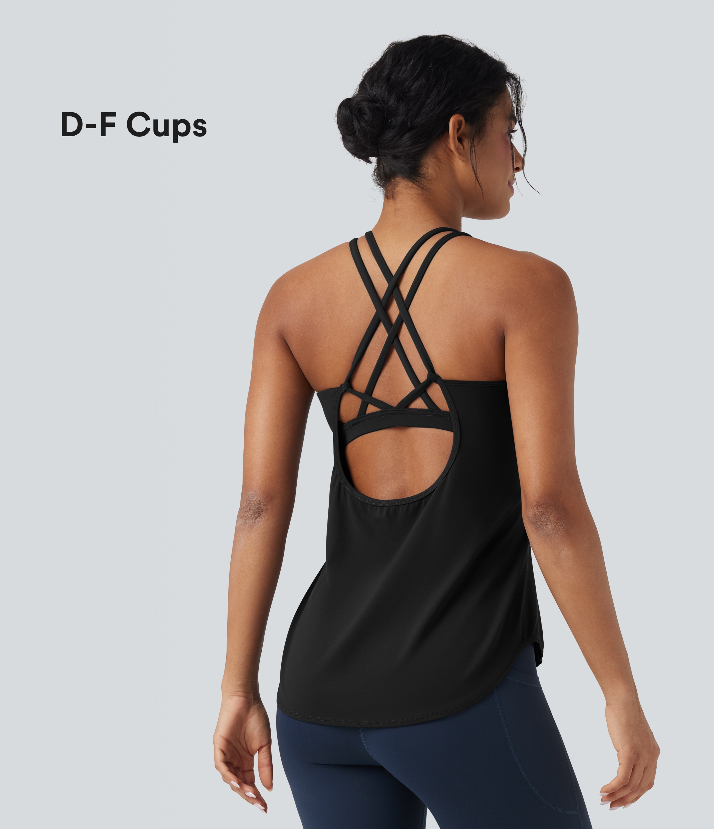 Halara UltraSculpt™ Round Neck Crisscross Back Running Tank Tops D-F Cups