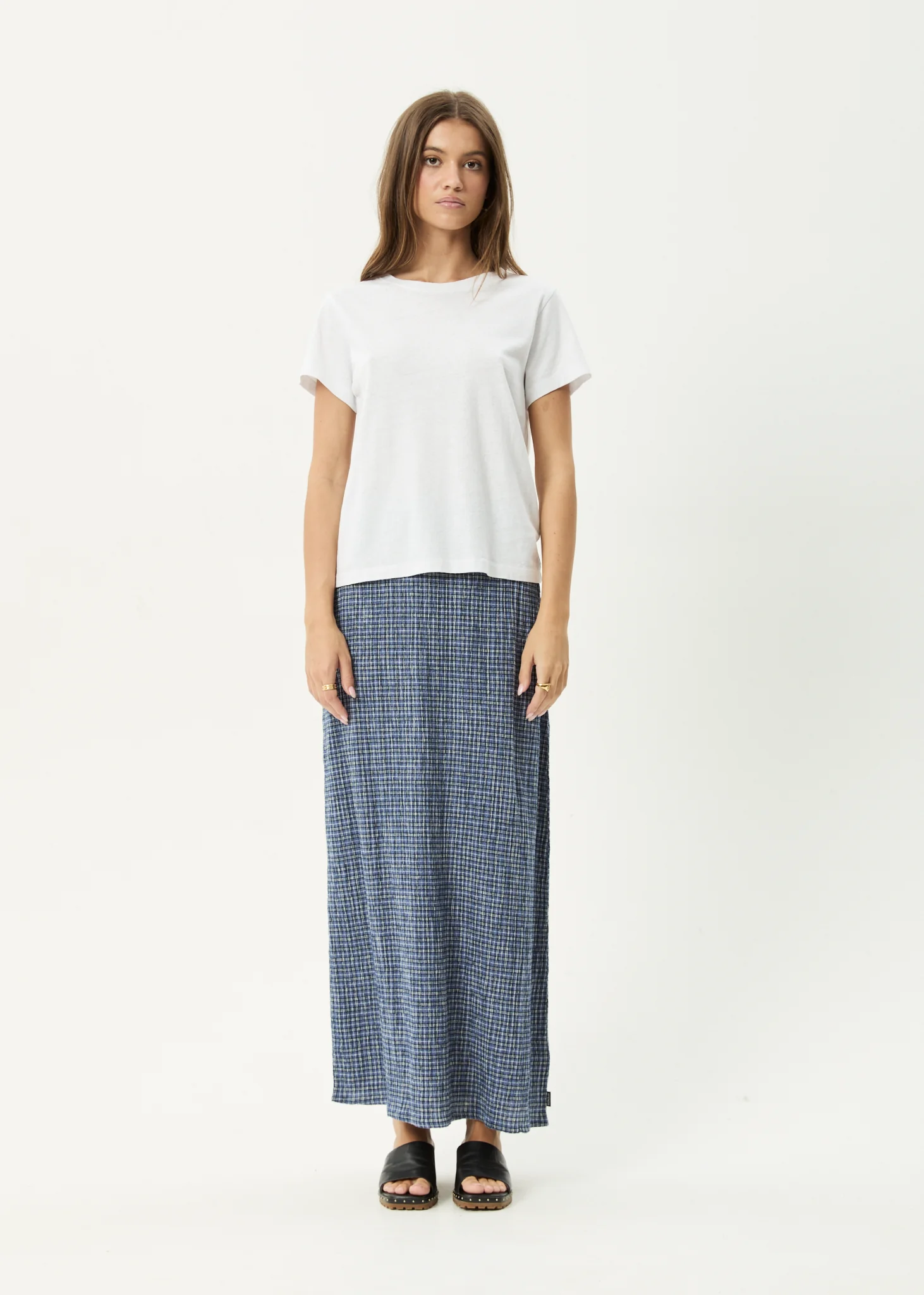 AFENDS Womens Shipwreck - Seersucker Maxi Skirt - Marlin