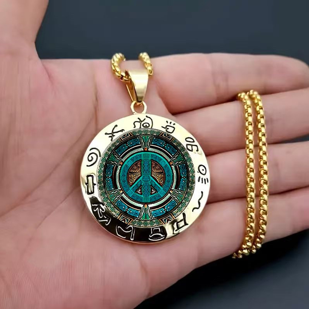 Peace Symbol Pattern Alloy Glass Pendant Necklace