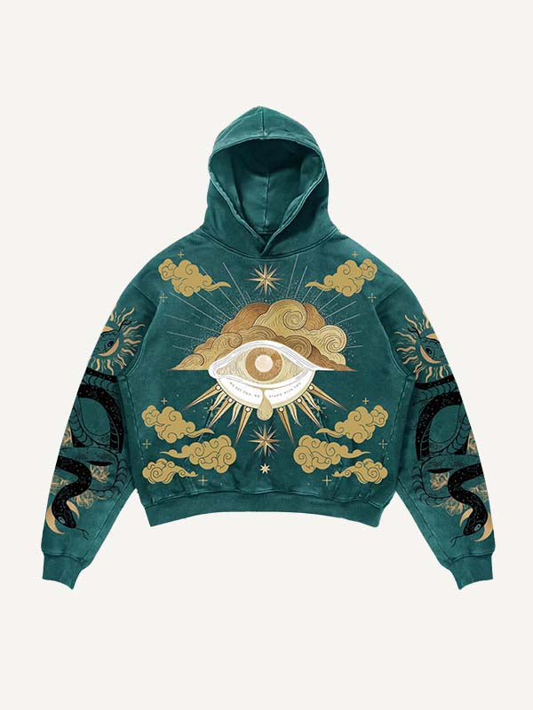 Eye&Cloud&Snake&Palm&Graphic Print Slant Pockets Hoodie