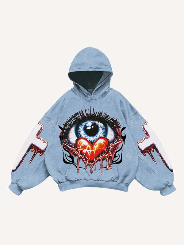 Eye&Heart&Cross&Letter Print Slant Pockets Hoodie