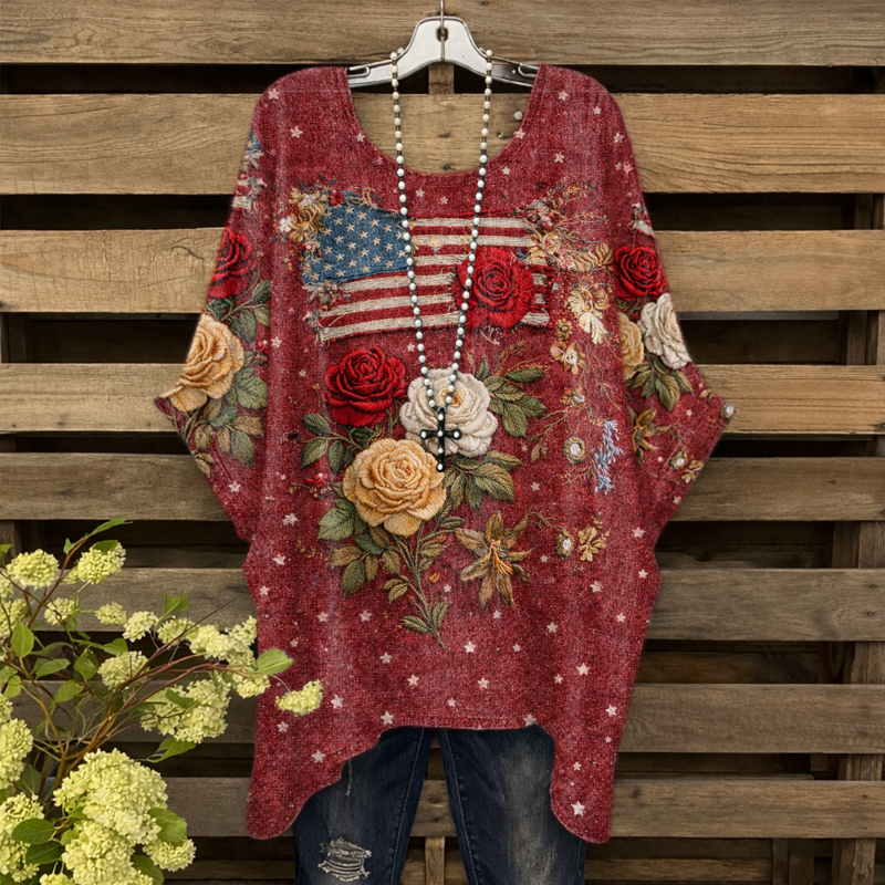 Women's 250th Anniversary Floral Art Print Casual Top