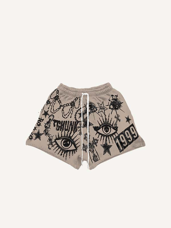 Eye&Cross&Star&Graphic Print Drawstring Waist Shorts