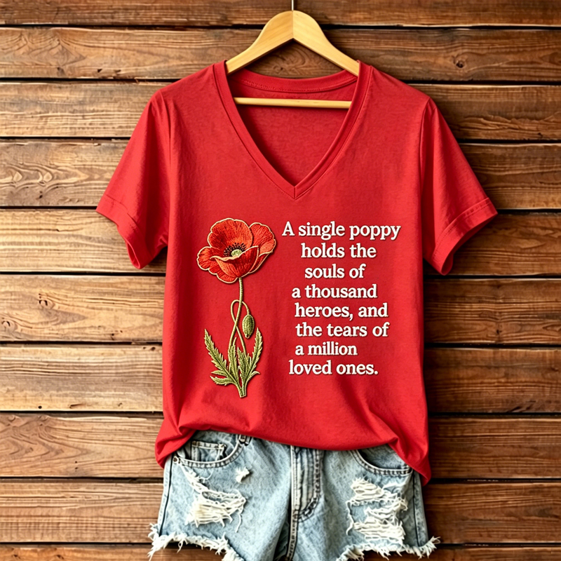 Women's Memorial Day Poppy Art Printed T-Shirt