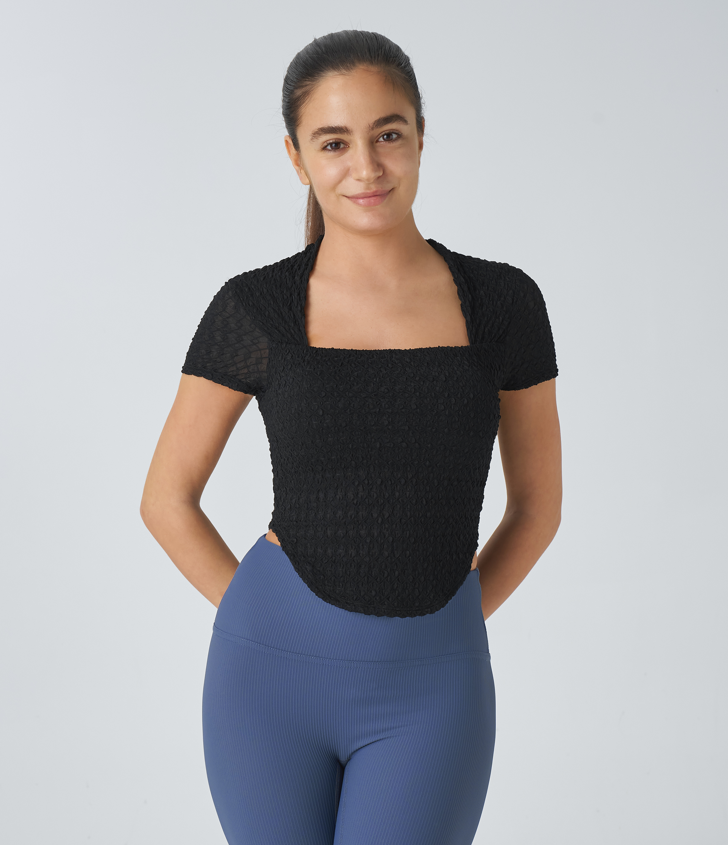 SoftlyZero™ Airy Square Neck Short Sleeve Curved Hem Cool Touch Yoga Sports Top-UPF50+